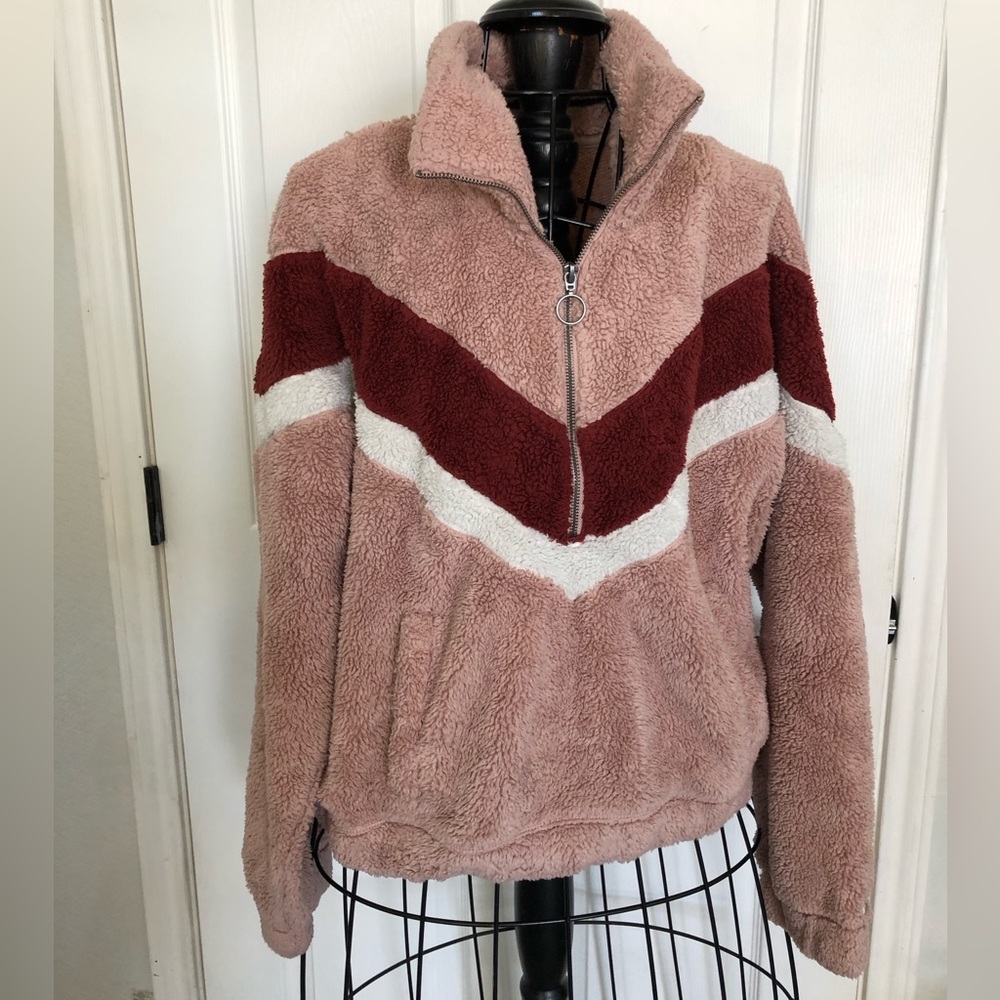 Abercrombie and Fitch fuzzy pink chevron jacket large soft